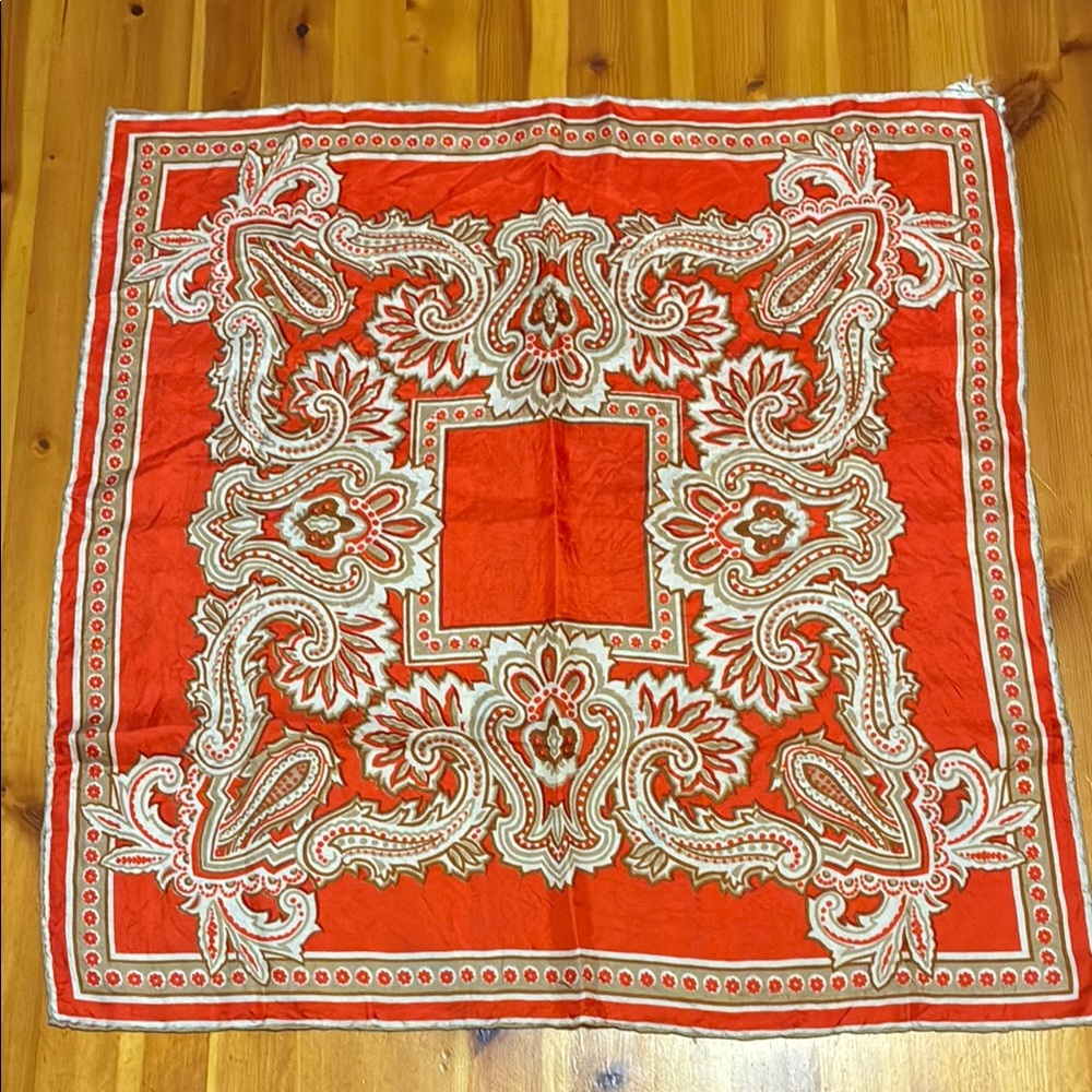 Vintage Silk Tan, Cream and Orange Scarf, Made in Japan